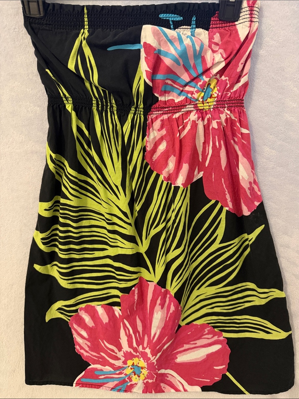 Black Swim Coverup with Pink Floral & Lime Leaf Print